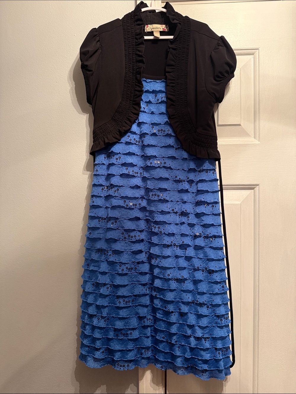 Speechless Blue Ruffled Eyelet Dress with Black Bolero